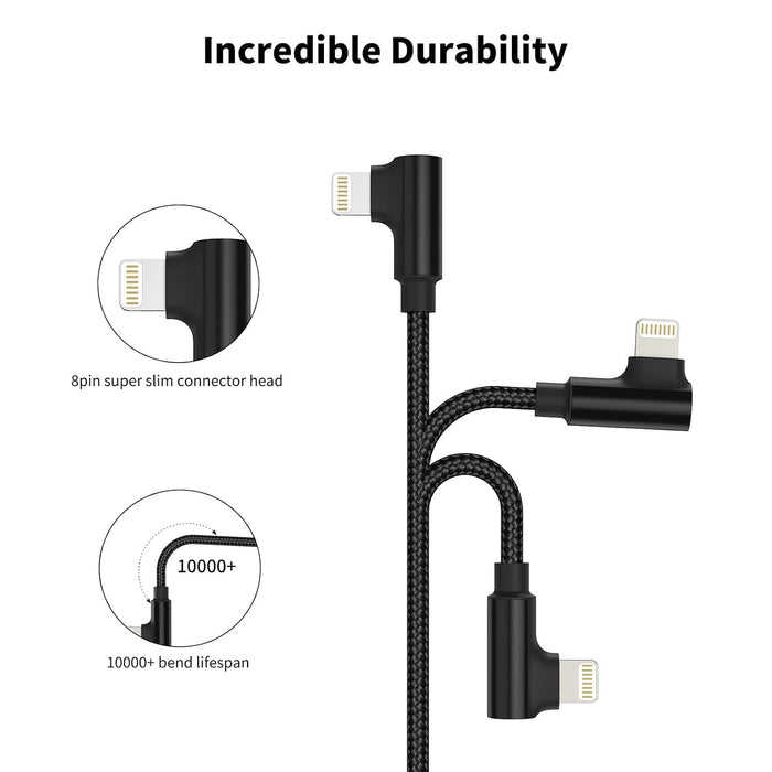 Premium MFI Certified Right-Angle Nylon Braided Lightning Cable for Apple CarPlay